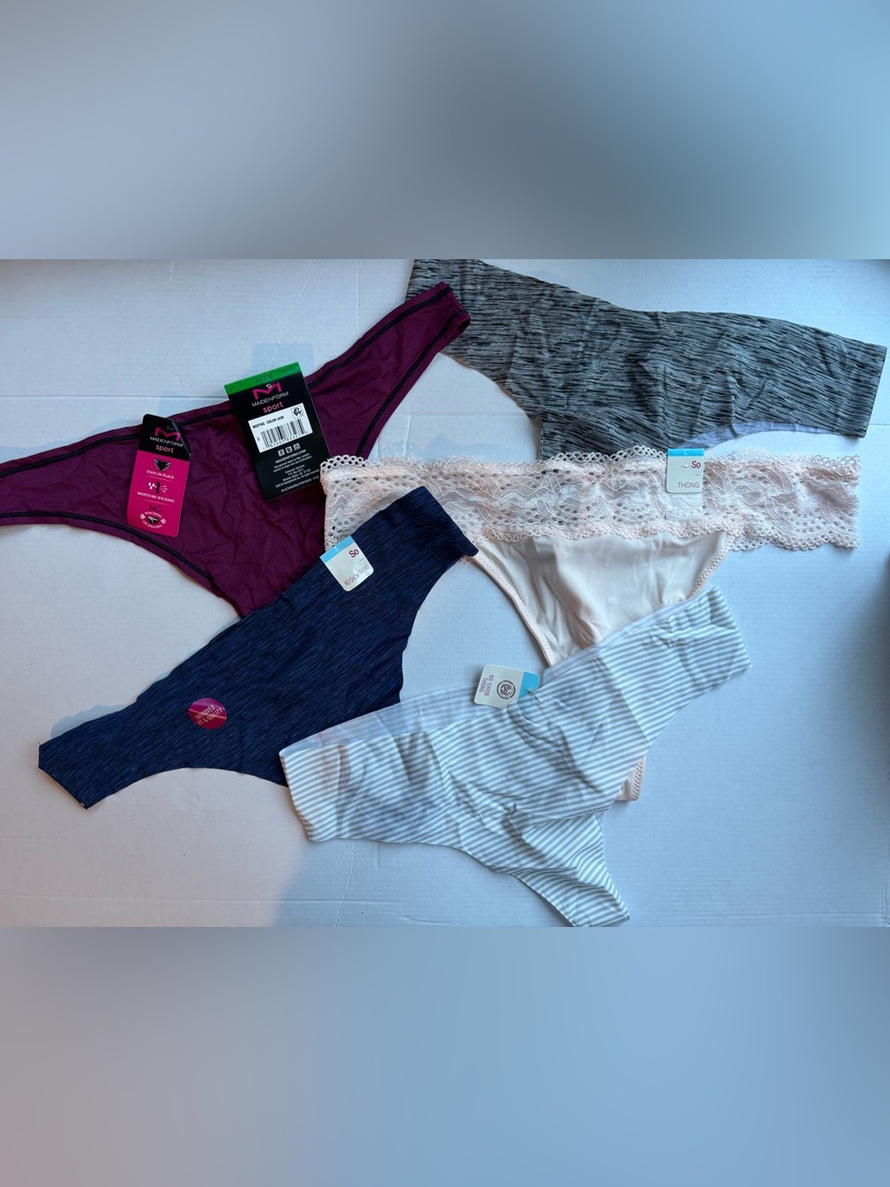 Lot of 5 NEW Thongs Panties Size Large - Assorted Brands - brand new with tags